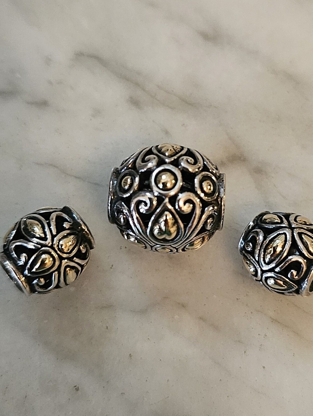 John Hardy 18K Gold .925 Silver Jaisalmer Sliding Bead Charms 3 Pc Set